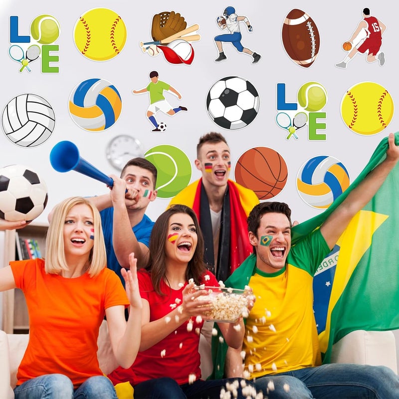 Machomby 48Pcs Sports Ball Cutouts for Bulletin Board Decorations, Funny Basketball Football Volleyball Cutouts Sports Paper Cut-Outs for Sport Theme Birthday Party Home Classroom Chalkboard Wall Decor - Image 3